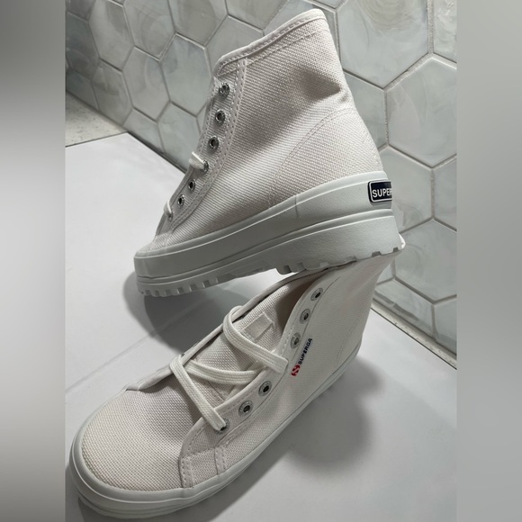Superga White Alpina High Top Canvas Lace Up Sneakers Size 6 New In Box Athletic - Picture 10 of 14
